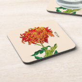  Japans Chrysanthemum. Rust en Sinaasappel Bier Onderzetter (Linkerzijde)