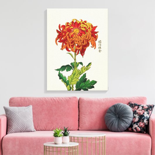 Japans Chrysanthemum. Rust en Sinaasappel Canvas Afdruk (Insitu (Woonkamer))