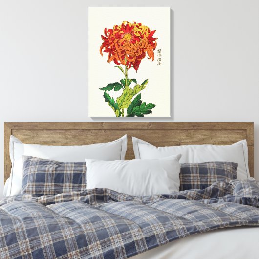 Japans Chrysanthemum. Rust en Sinaasappel Canvas Afdruk (Insitu (Slaapkamer))