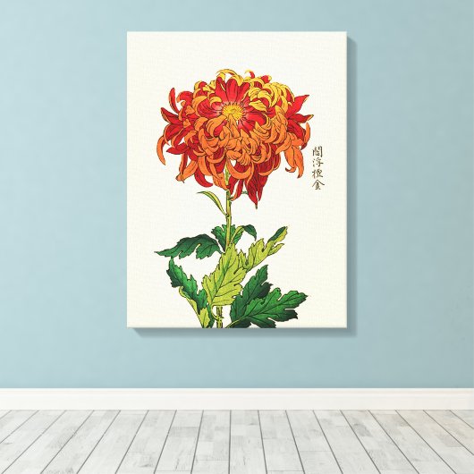 Japans Chrysanthemum. Rust en Sinaasappel Canvas Afdruk (Insitu (Houten vloer))