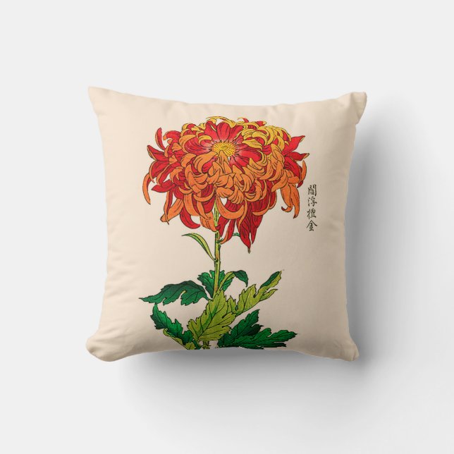  Japans Chrysanthemum. Rust en Sinaasappel Kussen (Voorkant)