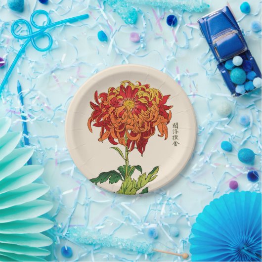 Japans Chrysanthemum. Rust en Sinaasappel Papieren Bordje (Feest)