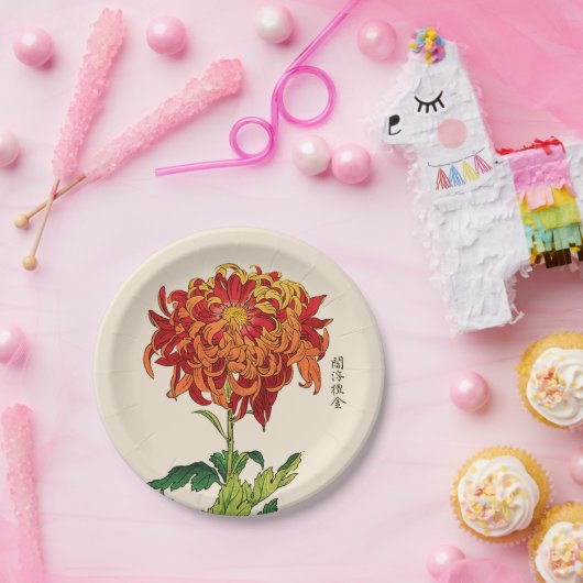 Japans Chrysanthemum. Rust en Sinaasappel Papieren Bordje (Feest)