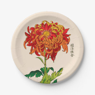 Japans Chrysanthemum. Rust en Sinaasappel Papieren Bordje
