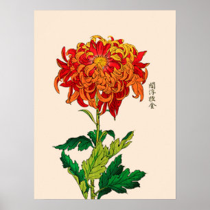 Japans Chrysanthemum. Rust en Sinaasappel Poster