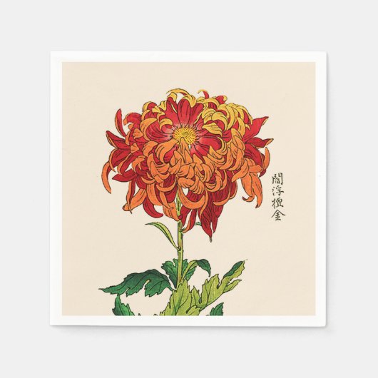  Japans Chrysanthemum. Rust en Sinaasappel Servet (Voorkant)