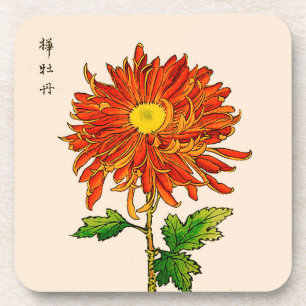 Japans Chrysanthemum. Sinaasappel en goud Bier Onderzetter