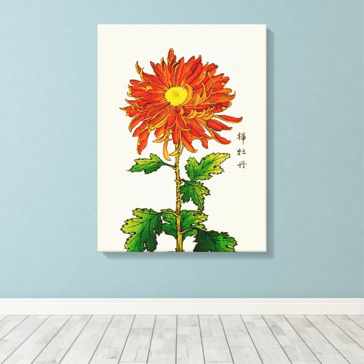 Japans Chrysanthemum. Sinaasappel en goud Canvas Afdruk (Insitu (Houten vloer))