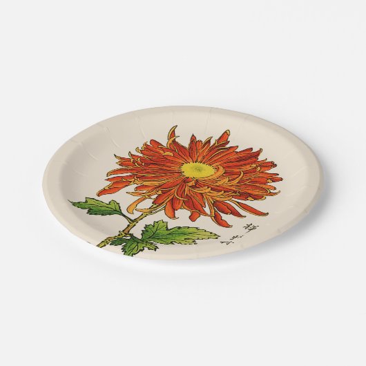 Japans Chrysanthemum. Sinaasappel en goud Papieren Bordje (Gekanteld)