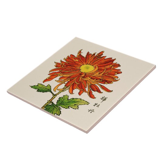  Japans Chrysanthemum. Sinaasappel en goud Tegeltje (Zijkant)