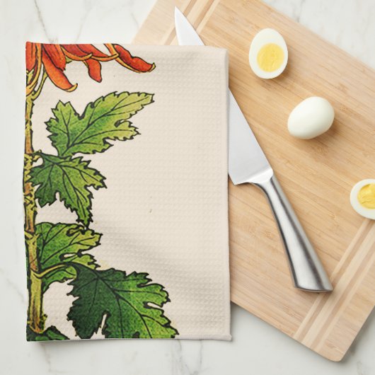 Japans Chrysanthemum. Sinaasappel en goud Theedoek (Quarter Fold)