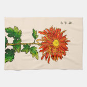 Japans Chrysanthemum. Sinaasappel en goud Theedoek (Horizontaal)