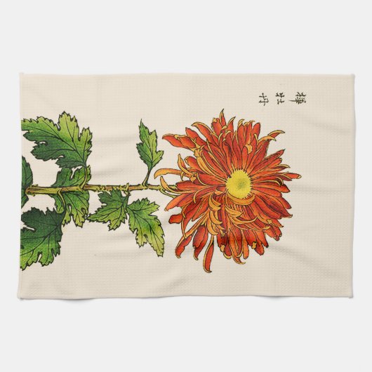 Japans Chrysanthemum. Sinaasappel en goud Theedoek (Horizontaal)