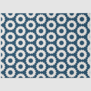Japans cirkelbloemontwerp in blauw en wit tissuepapier