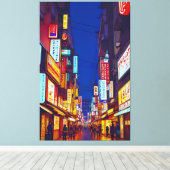Japans City Street 's nachts Canvas Afdruk (Insitu (Houten vloer))