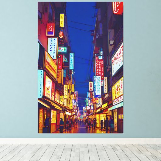 Japans City Street 's nachts Canvas Afdruk (Insitu (Houten vloer))