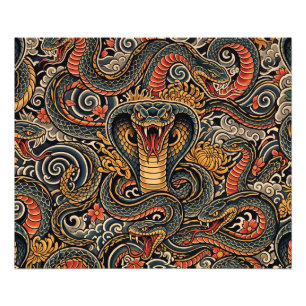 Japans Cobra Irezumi Tatoeagepatroon Foto Afdruk