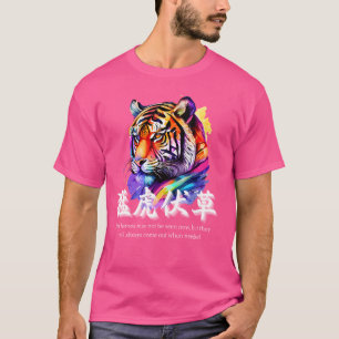 Japans Cool Kanji Gezegde, Tiger Art Kleurrijke Ti T-shirt