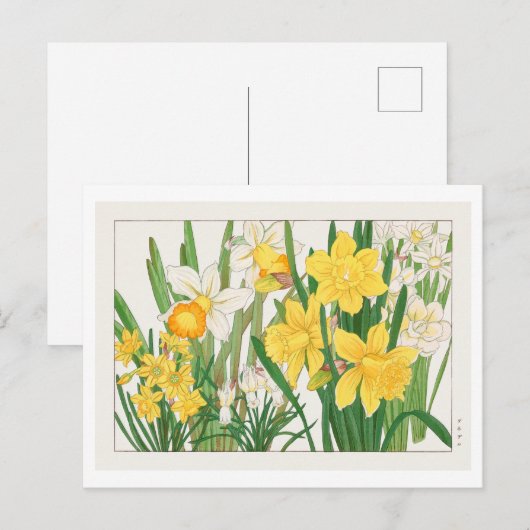  japans daffodil houtblok print briefkaart (Voorkant / Achterkant)