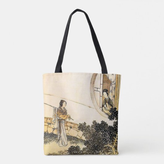 Japans dame bij maanraam  print tote bag (Achterkant)