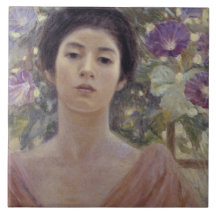 Japans Dame met Paarse Morning Glory Flowers