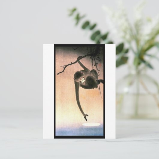 Japans dangling Monkey Woodblock Art Ukiyo-E Briefkaart (Staand voorkant)