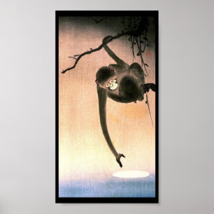 Japans dangling Monkey Woodblock Art Ukiyo-E Poster