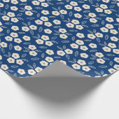 Japans Dark Blue en Champagne Floral Pattern Cadeaupapier (Hoek)