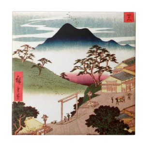 Japans dorp met berg tegeltje