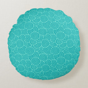 Japans draaipatroon - turquoise en aqua rond kussen