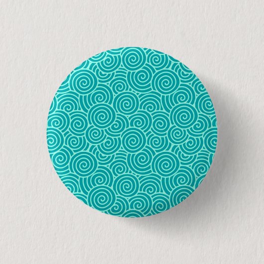 Japans draaipatroon - turquoise en aqua ronde button 3,2 cm (Voorkant)