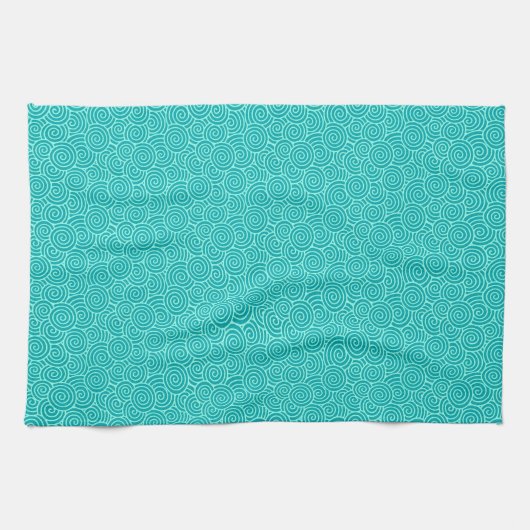 Japans draaipatroon - turquoise en aqua theedoek (Horizontaal)