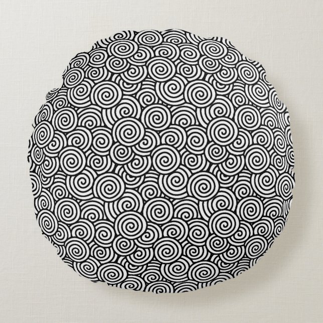 Japans draaipatroon - wit en zwart rond kussen (Voorkant)