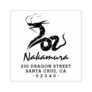 Japans Dragon Aangepaste Script Naam Retouradres Rubberstempel