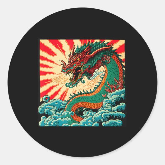 Japans dragon Anime Japan Chinese Dragons Tattoo Ronde Sticker (Voorkant)