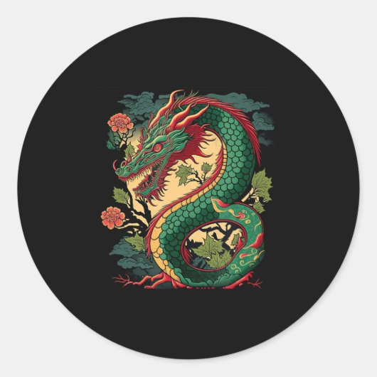 Japans dragon Anime Japan Chinese Dragons Tattoo Ronde Sticker (Voorkant)