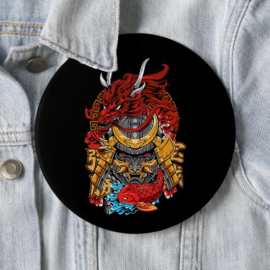 Japans dragon Cyberpunk Samurai Koi Fish Aesthet Ronde Button 6,0 Cm (In situ)