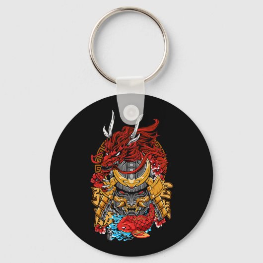 Japans dragon Cyberpunk Samurai Koi Fish Aesthet Sleutelhanger (Voorkant)