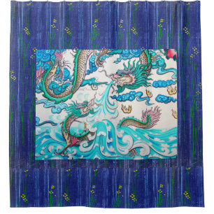 JAPANS DRAGON OP BLAUWE WINKEL DOUCHEGORDIJN