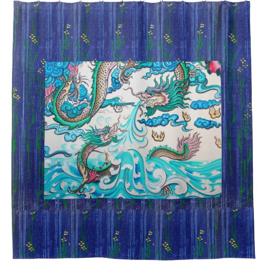 JAPANS DRAGON OP BLAUWE WINKEL DOUCHEGORDIJN (Voorkant)