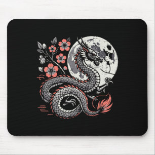 Japans Dragon Sakura Moon Cherry Blossom Mannen Wo Muismat