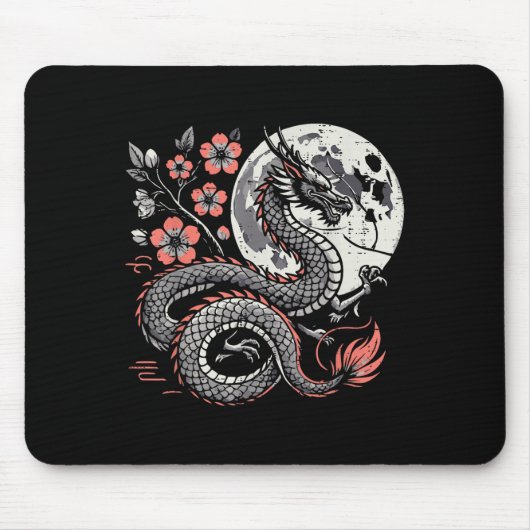 Japans Dragon Sakura Moon Cherry Blossom Mannen Wo Muismat (Voorkant)