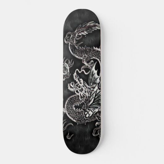 Japans dragon zwart, zilver  dek persoonlijk skateboard (Voorkant)