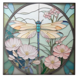Japans Dragonfly Glas in lood Art Deco Nouveau Tegeltje