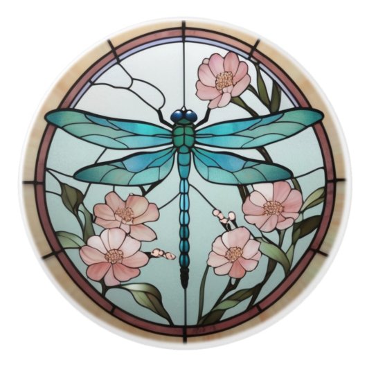 Japans Dragonfly Glas in lood Deco Art Nouveau Keramische Knop (Voorkant)