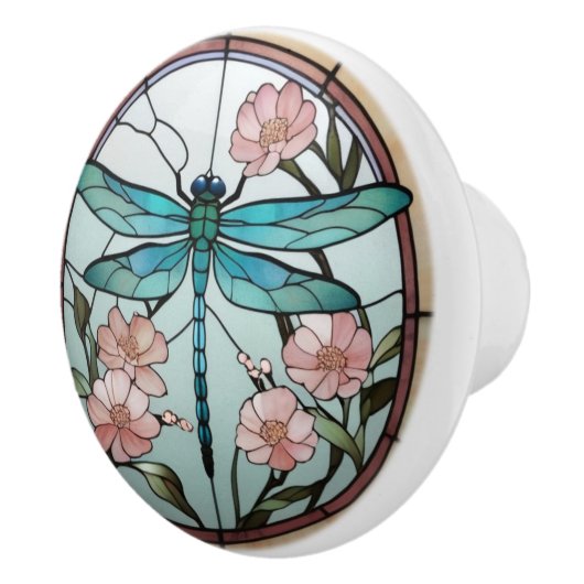Japans Dragonfly Glas in lood Deco Art Nouveau Keramische Knop (Rechts)