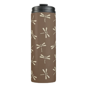 Japans Dragonfly Patroon, Crème en Koffie Tan Thermosbeker