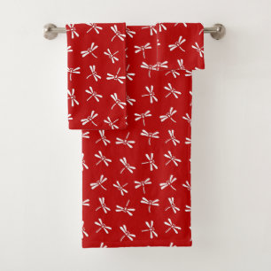 Japans Dragonfly-patroon, diep rood en wit Bad Handdoek