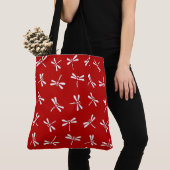 Japans Dragonfly-patroon, diep rood en wit Tote Bag (Dichtbij)