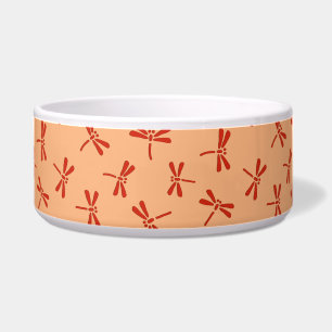 Japans Dragonfly-patroon, pastel-Sinaasappel Voerbakje